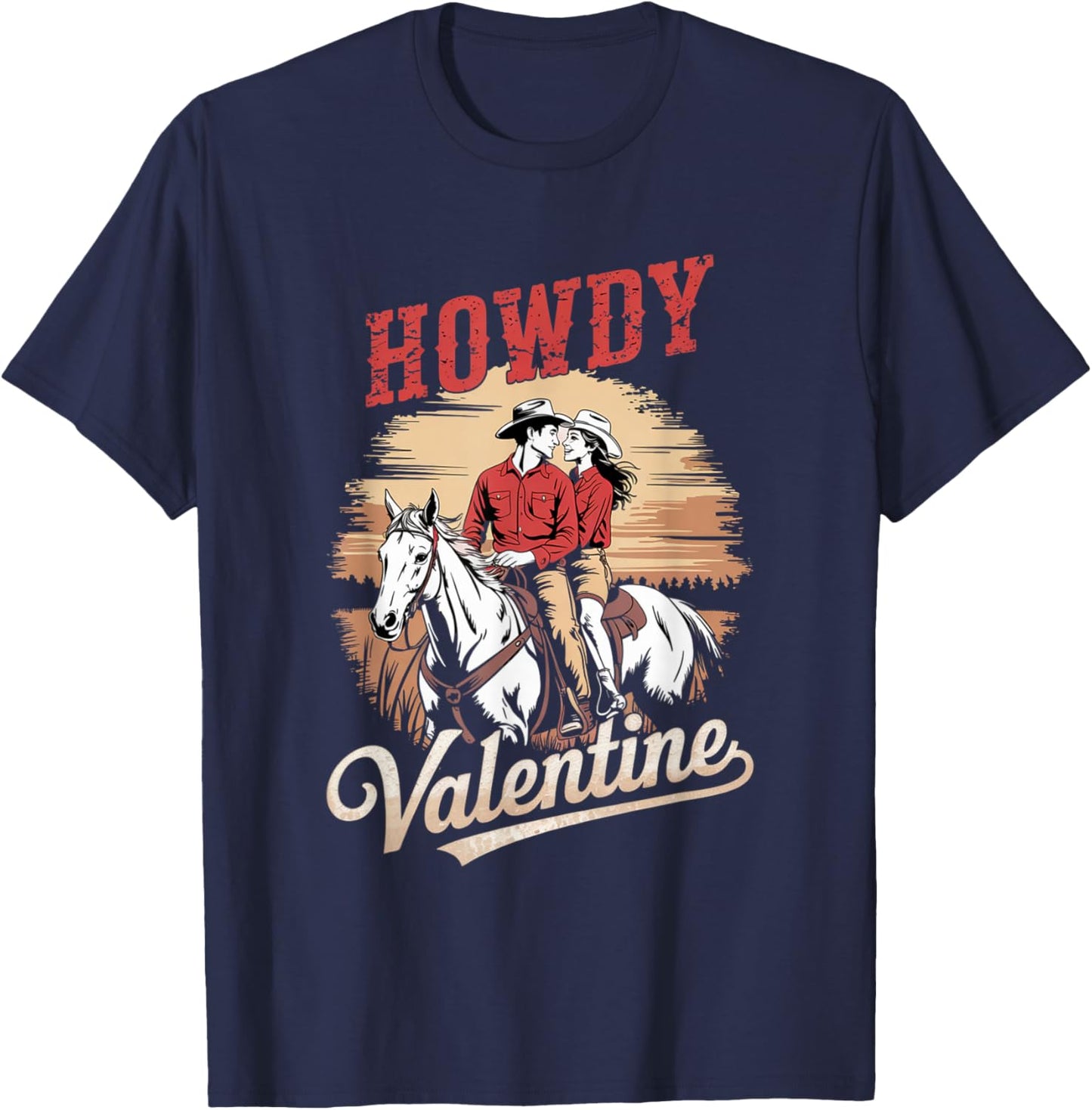 Howdy Valentine Retro Western Gifts Couple Love T-Shirt - T-Shirt | Navy