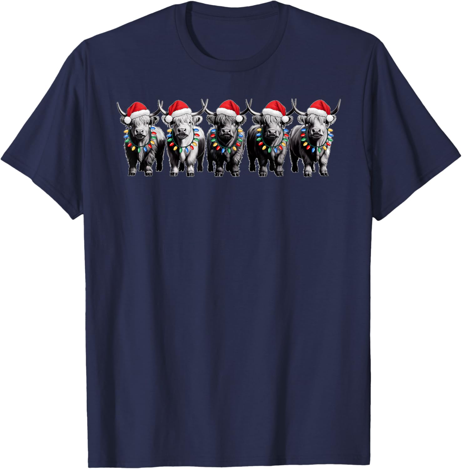 Funny Christmas Scottish Highland Cow Xmas Farm Animal Lover T-Shirt - T-Shirt | Navy