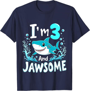 Kids I’m 3 and Jawsome Shark 3 Years Old Birthday T-Shirt - T-Shirt | Navy