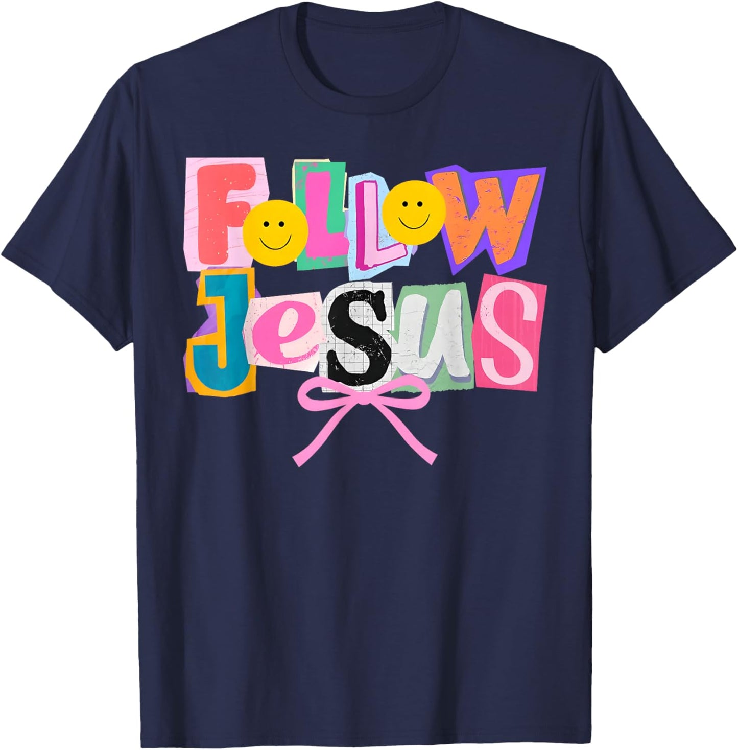 Retro Coquette Cute Follow Jesus Bible Verse Faith Christian T-Shirt - T-Shirt | Navy