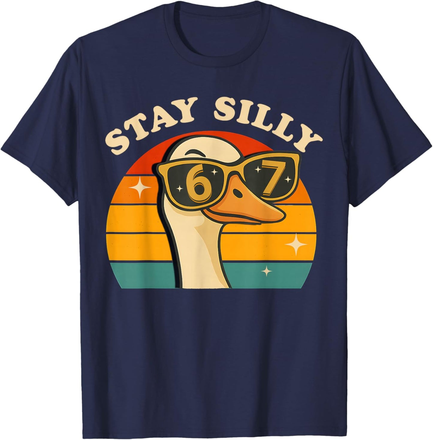 Funny Silly Goose 67 Boys Kids 6 7 Meme Six Seven Retro 70s T-Shirt - T-Shirt | Navy