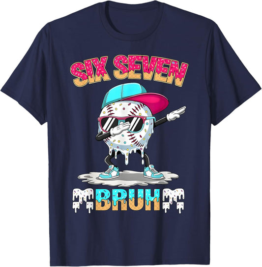 Six Seven 67 Meme Ice Cream Drip Baseball Dabbing Boy Kids T-Shirt - T-Shirt | Navy