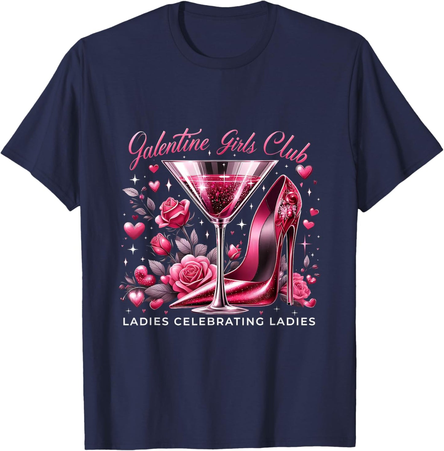 Martini Glass Galentine Girls Club Ladies Celebrating Party T-Shirt - T-Shirt | Navy