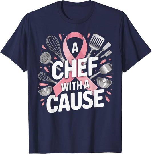 Breast Cancer Awareness Chef Cooking Pink Ribbon T-Shirt - T-Shirt | Navy