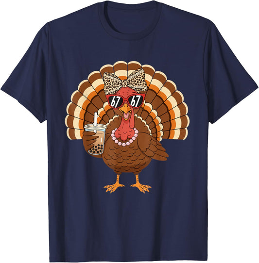 67 Meme Humor Turkey Bow Turkey Day Thanksgiving 6-7 T-Shirt - T-Shirt | Navy