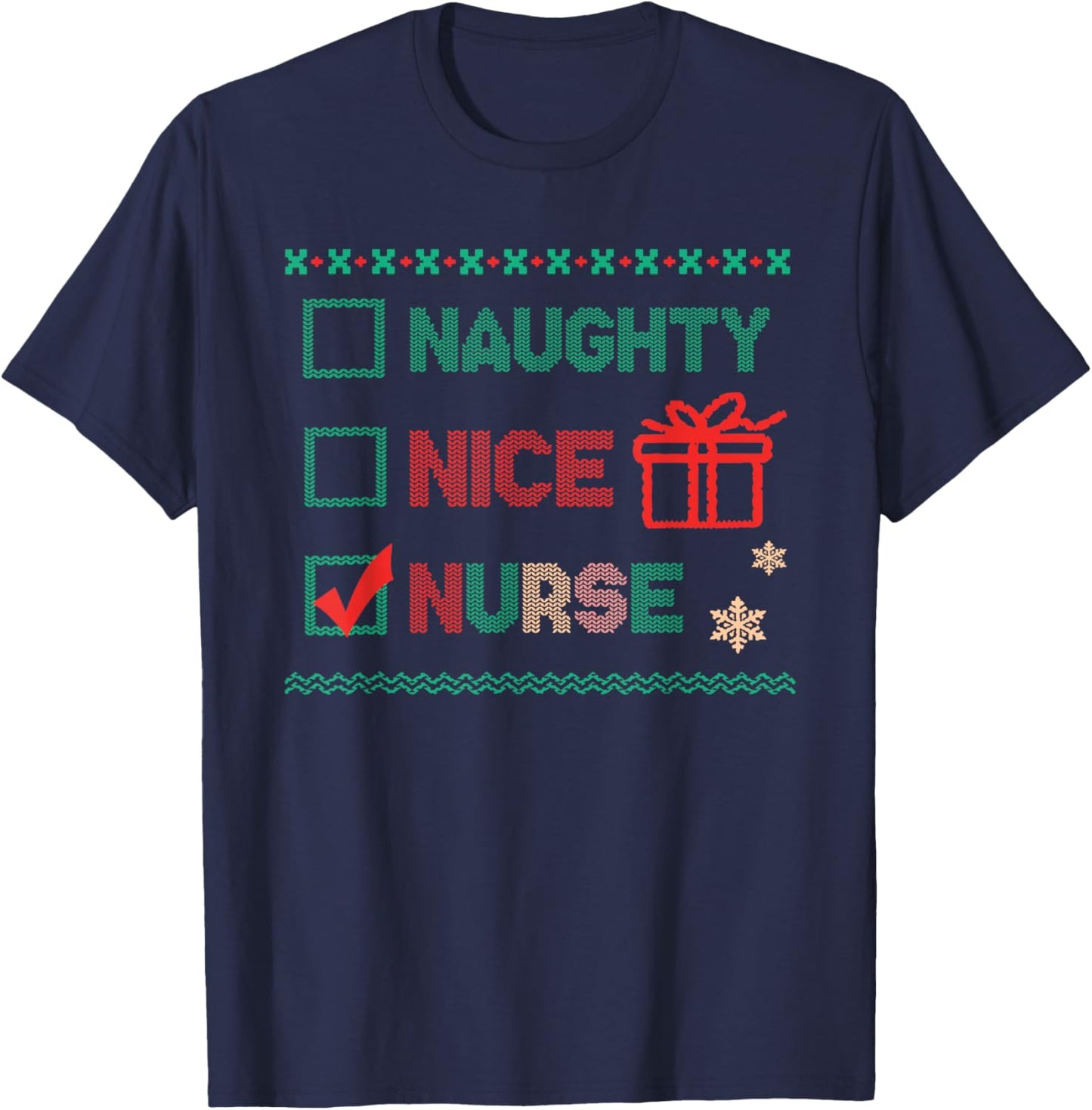 Naughty Nice Nurse Christmas T-Shirt - T-Shirt | Navy