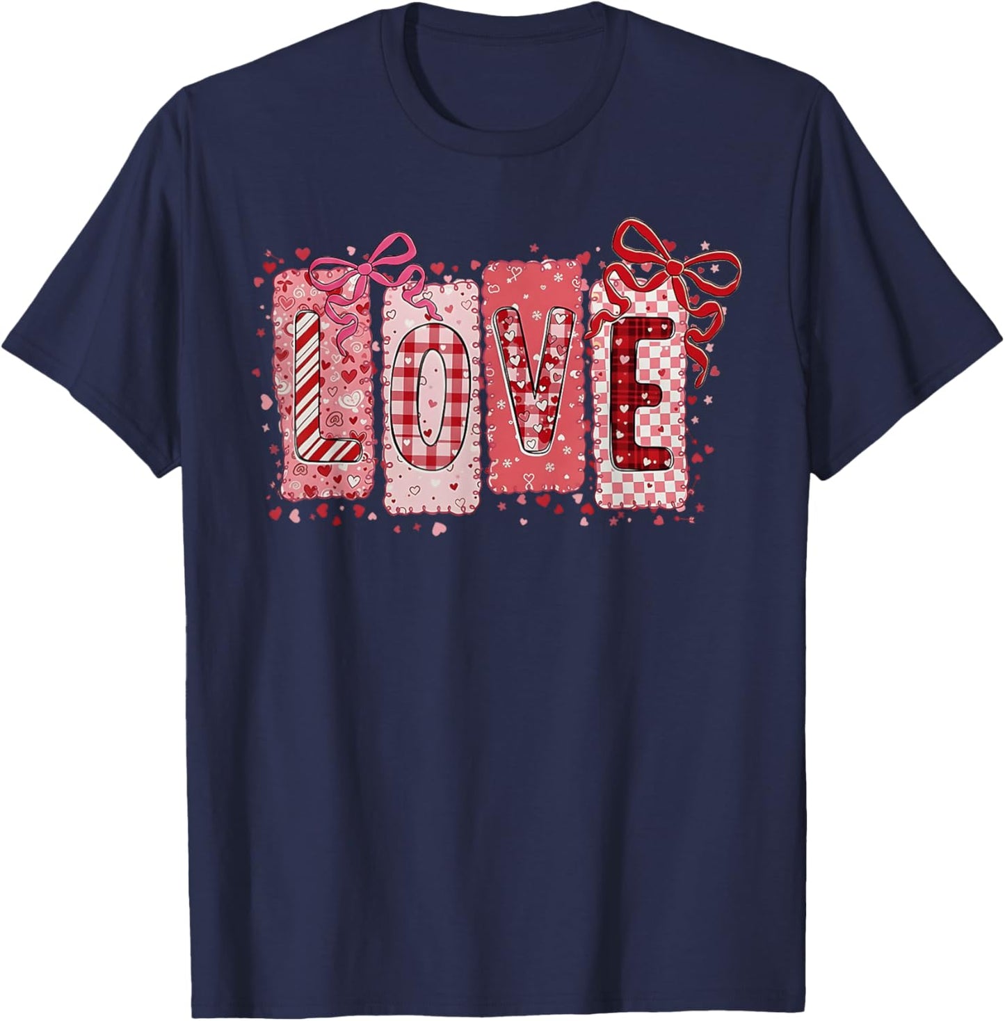 Preppy Valentine Pink Coquette Bow Love Women Girls Kids T-Shirt - T-Shirt | Navy