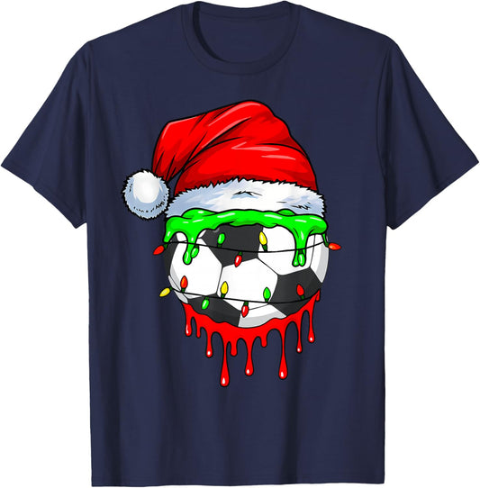 Christmas Soccer Drip for Boys Ice Cream Drip T-Shirt - T-Shirt | Navy