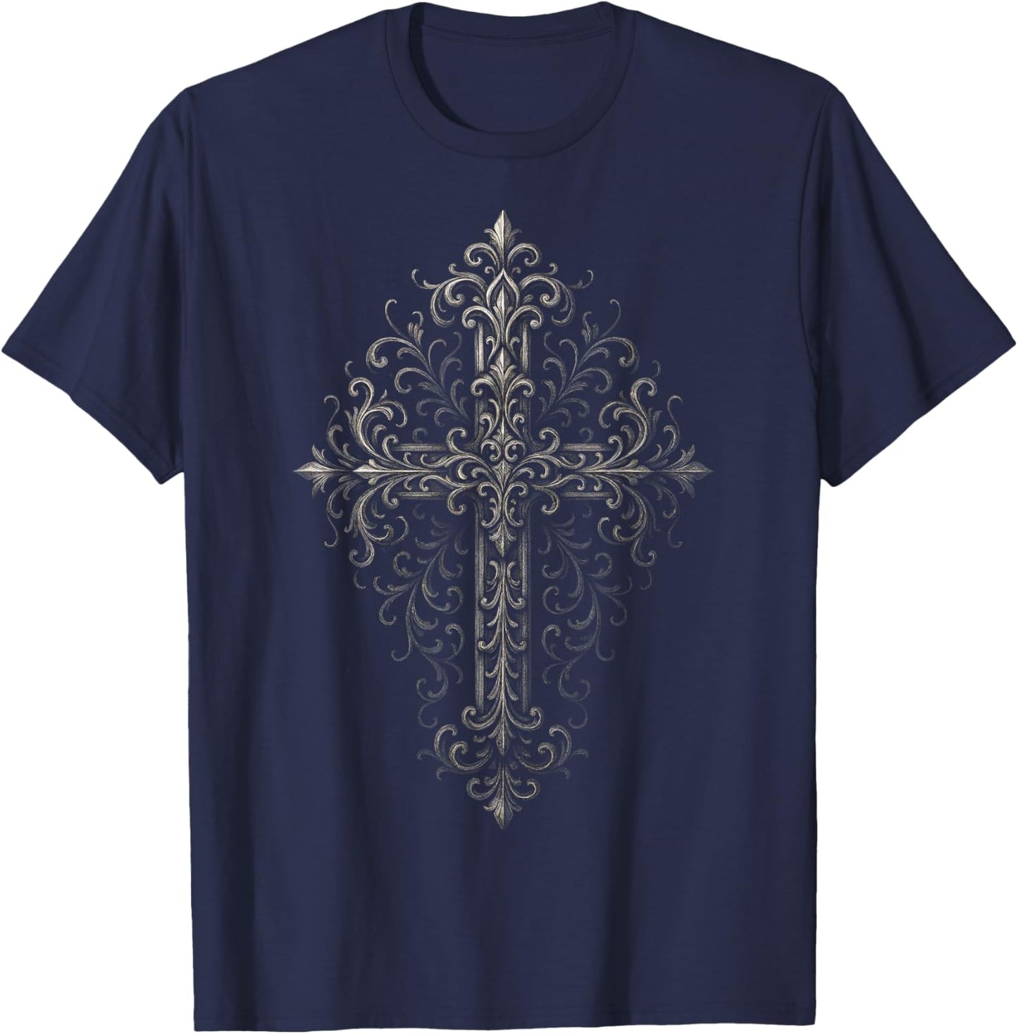 Ornate Cross - Gothic Grunge Alt Aesthetic T-Shirt - T-Shirt | Navy