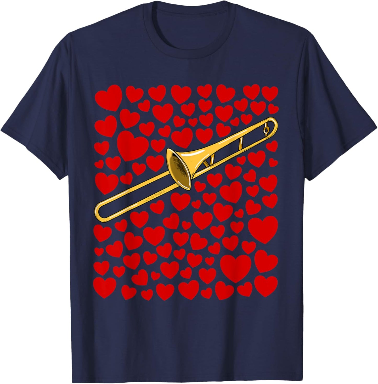 Trombone with Hearts Trombonist Valentines Wedding Musician T-Shirt - T-Shirt | Navy