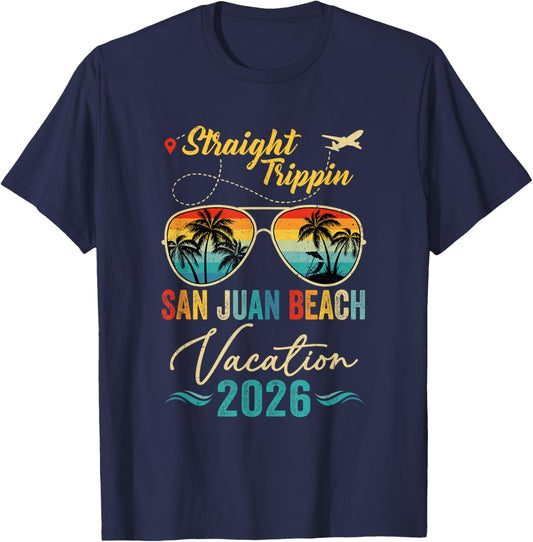 Straight Trippin San Juan Beach 2026 Family Summer Vacation T-Shirt - T-Shirt | Navy