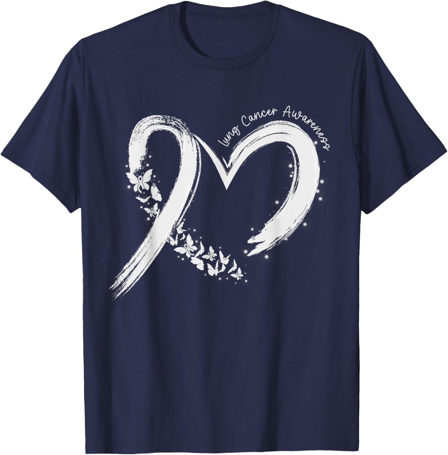 Support Lung Cancer Awareness Heart White Ribbon Women Girls T-Shirt - T-Shirt | Navy