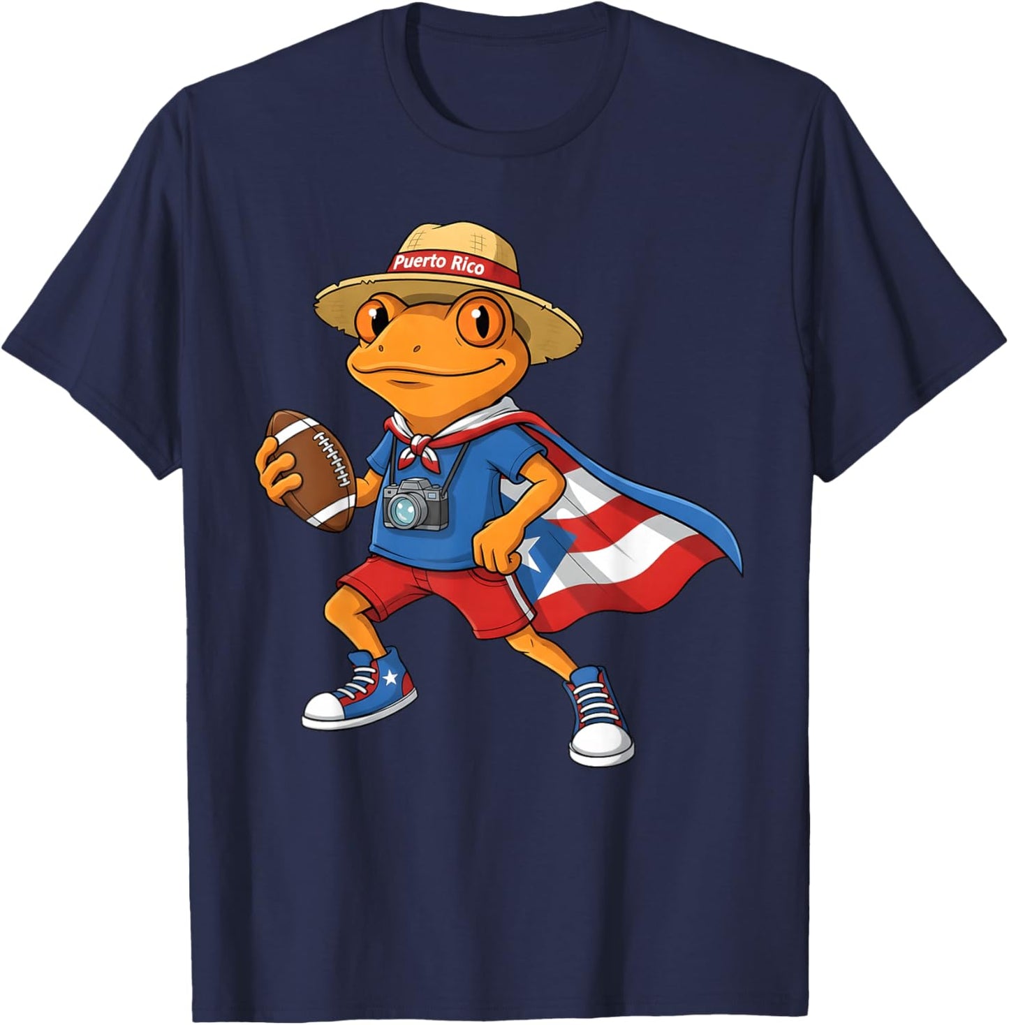 Cool Coqui Frog Puerto Rico Flag Funny Football Boricua T-Shirt - T-Shirt | Navy