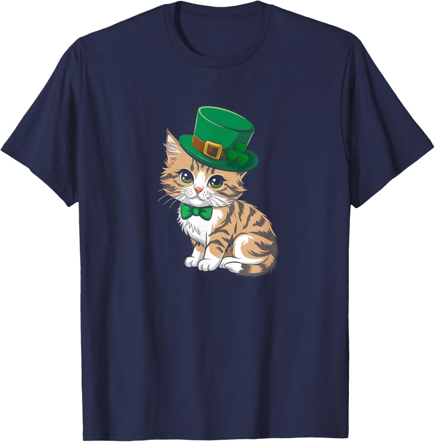 Cute Cat St Patricks Day Lucky Shamrock Saint Pattys Day T-Shirt - T-Shirt | Navy