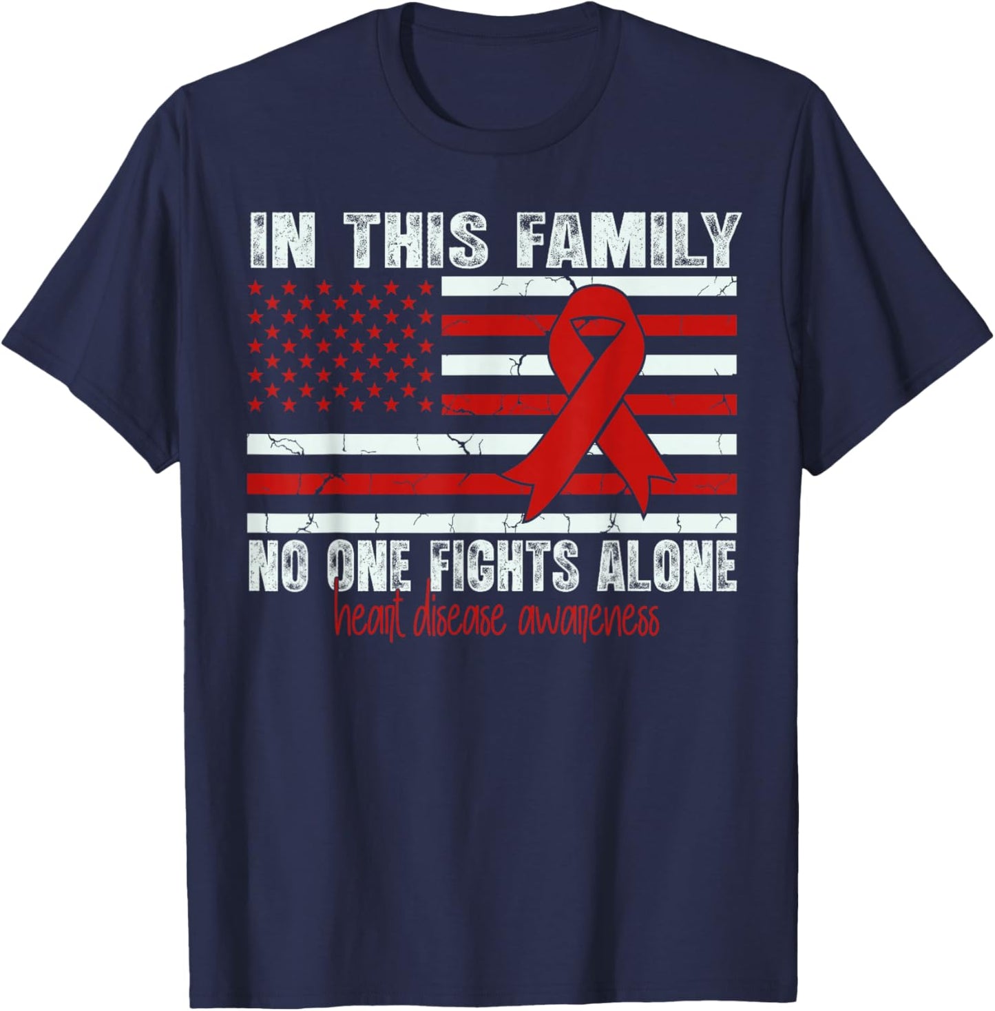 red Heart Awareness Flag American Heart Disease Awareness T-Shirt - T-Shirt | Navy