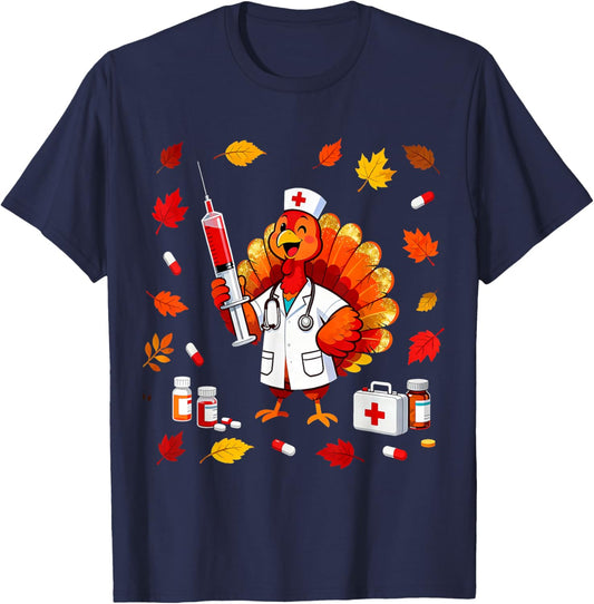 CNA Thankful Nurse Thanksgiving ER Turkey Medical Healthcare T-Shirt - T-Shirt | Navy