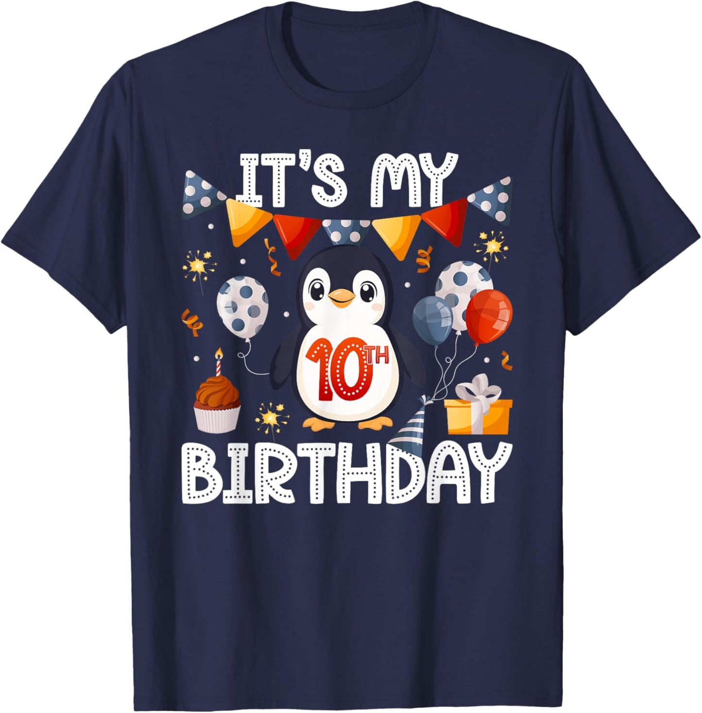10th Penguin Birthday Party Ten Year Old Penguins T-Shirt - T-Shirt | Navy