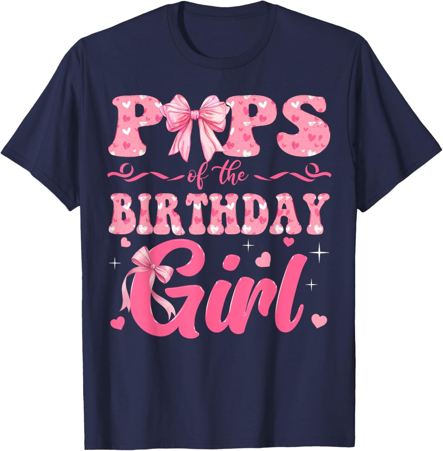 Pops of The Birthday Girl Family Pink Coquette Bow T-Shirt - T-Shirt | Navy