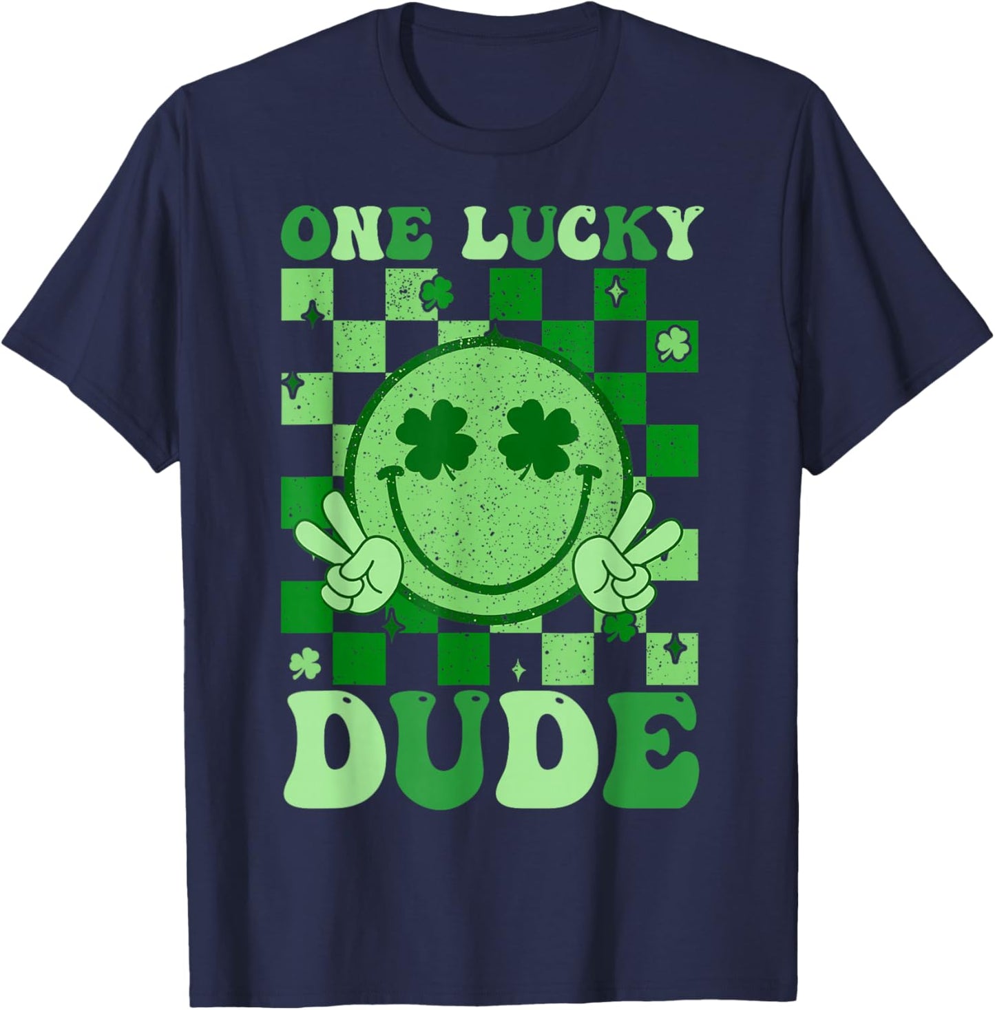 Groovy Lucky Dude Shamrock Smile Boys Kids St. Patrick's Day T-Shirt - T-Shirt | Navy