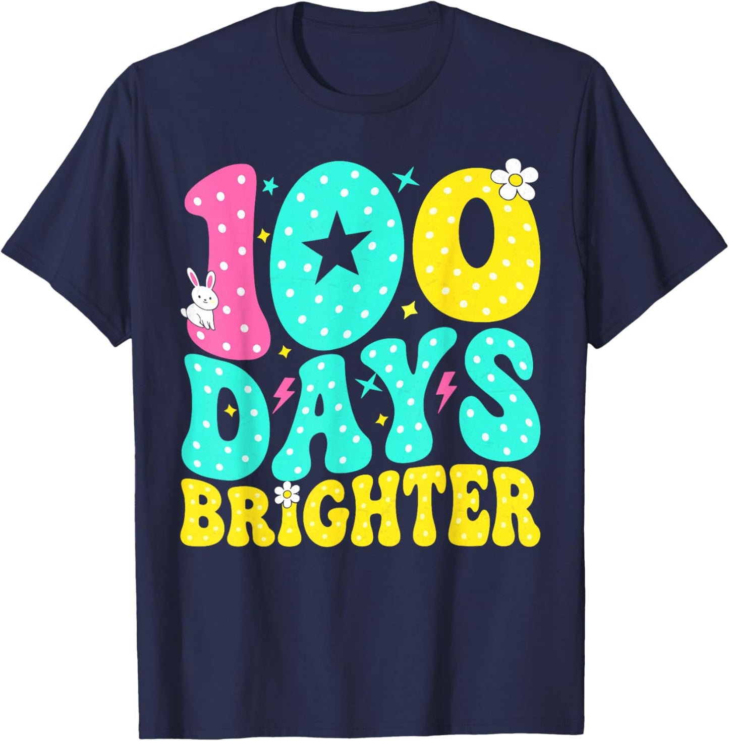 Preppy 100 Days Brighter Groovy 100th Day of School Teachers T-Shirt - T-Shirt | Navy