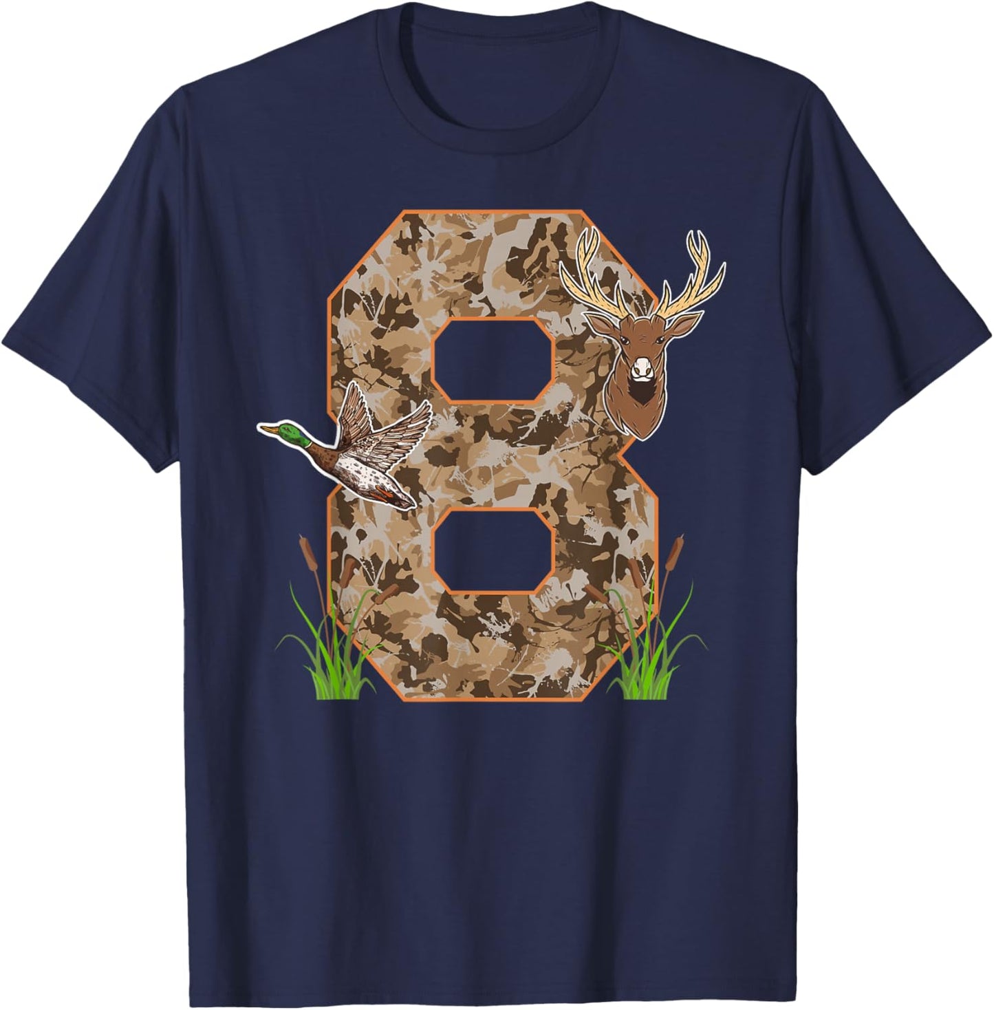 8th Hunting Birthday 8 Year Old Hunter Birthday Party T-Shirt - T-Shirt | Navy