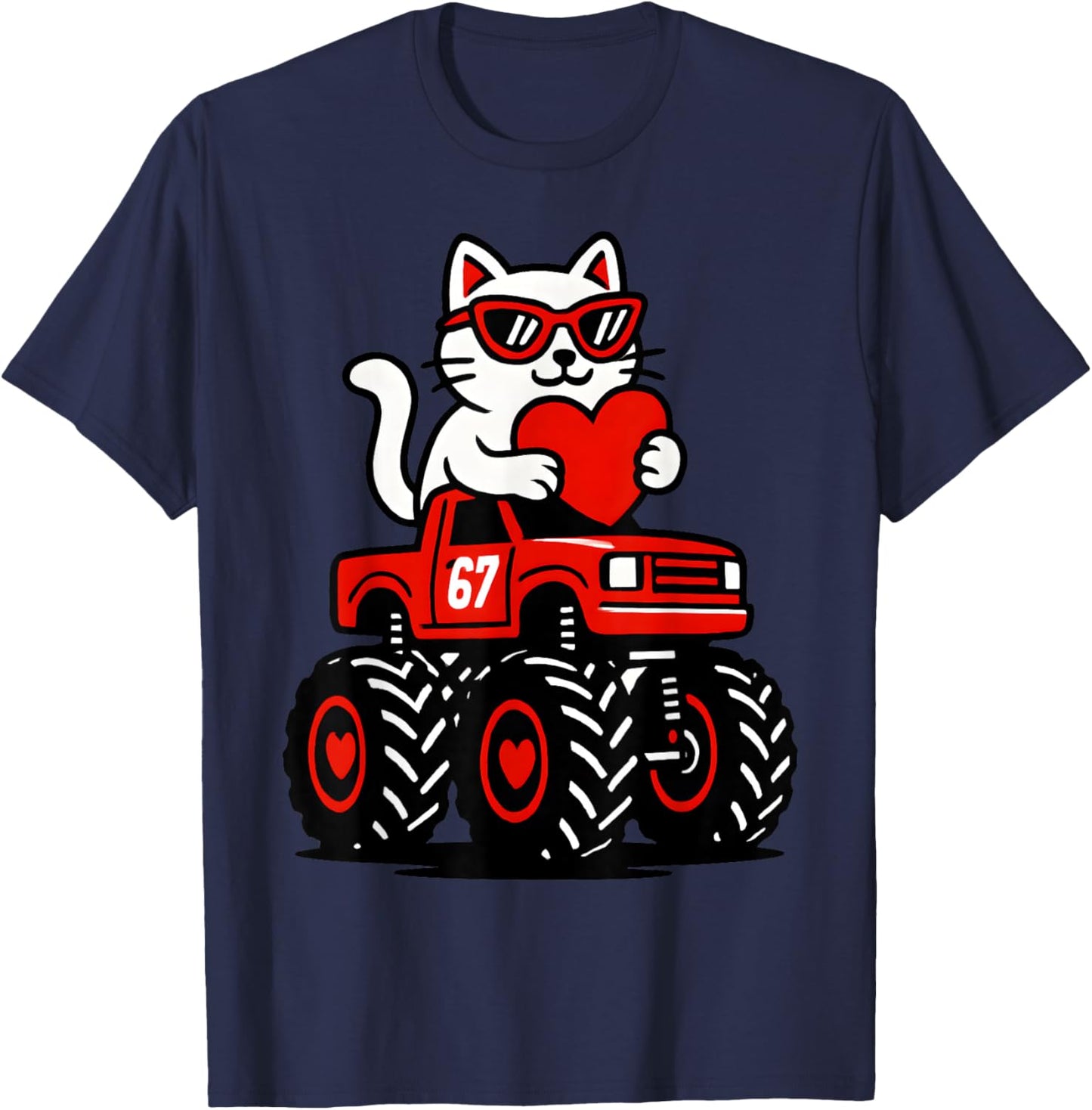 Valentines Day Cat Riding Truck Funny Toddler Boys Girls T-Shirt - T-Shirt | Navy