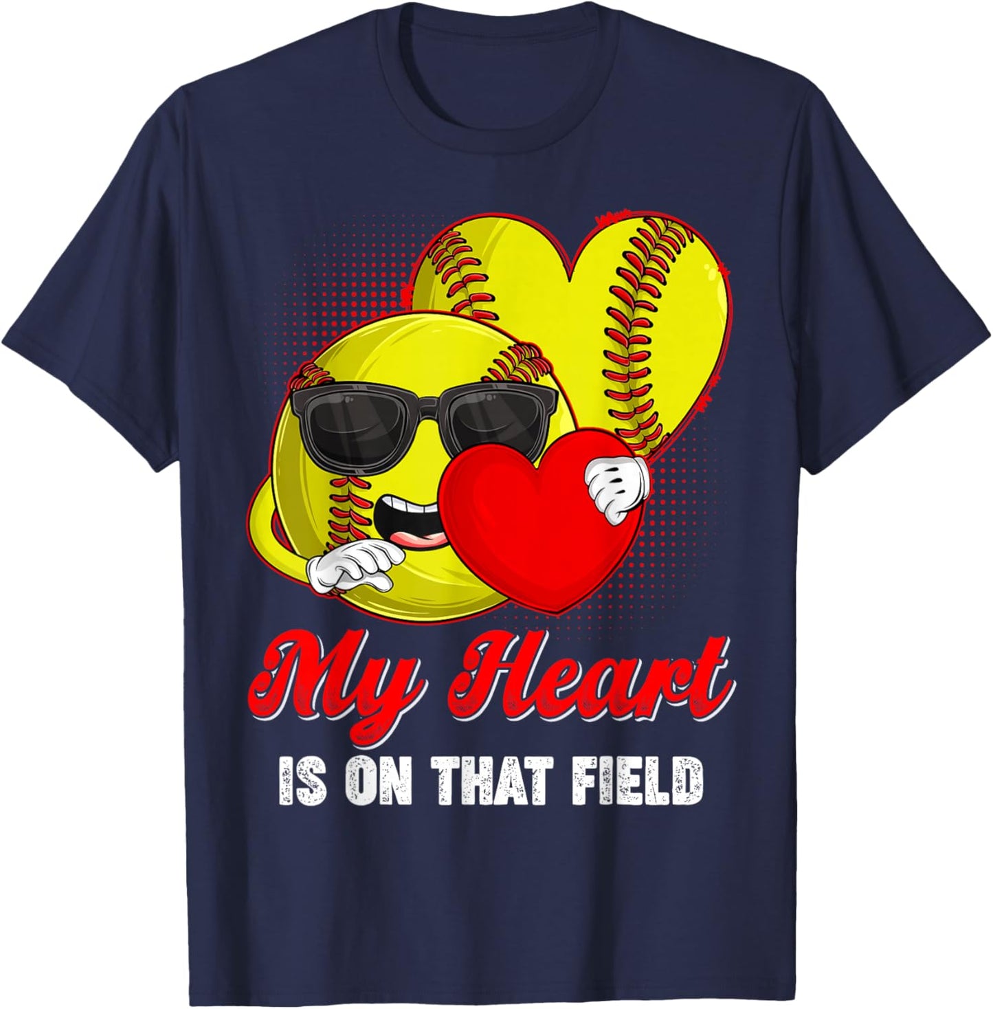 My Heart is On That Field Softball Valentines Boys Men T-Shirt - T-Shirt | Navy