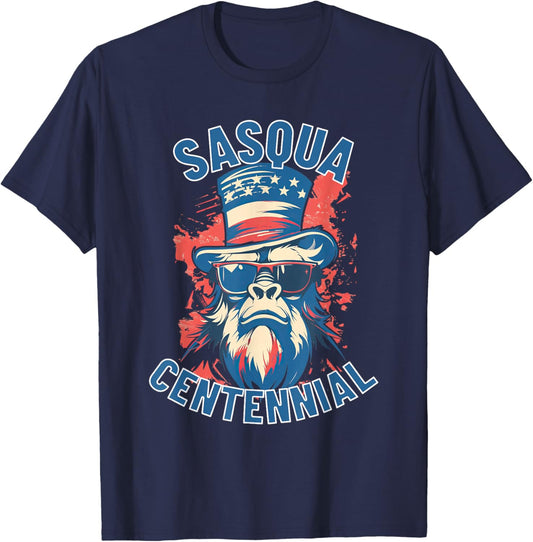 Sasquatch Sasquacentennial Bigfoot Celebrate America Flag T-Shirt - T-Shirt | Navy