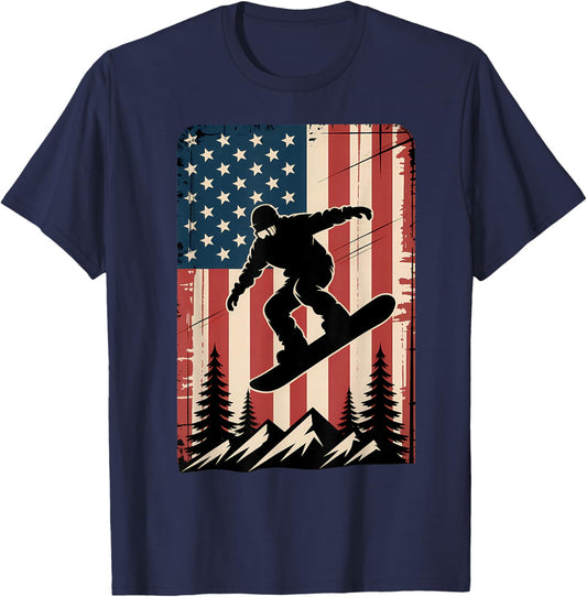 Snowboard USA Flag Snowboarding American Snowboarder T-Shirt - T-Shirt | Navy