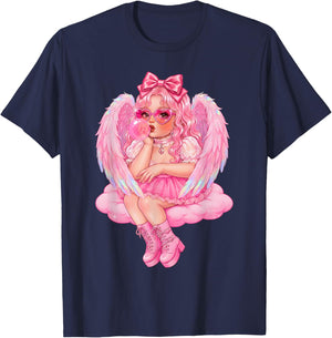 Retro Cupid Valentine Day Cute Vintage Cupid Blowing Bubble T-Shirt - T-Shirt | Navy