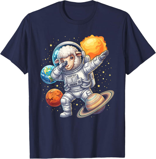 Sheep Astronaut Dabbing Funny Space Animal for Kids T-Shirt - T-Shirt | Navy