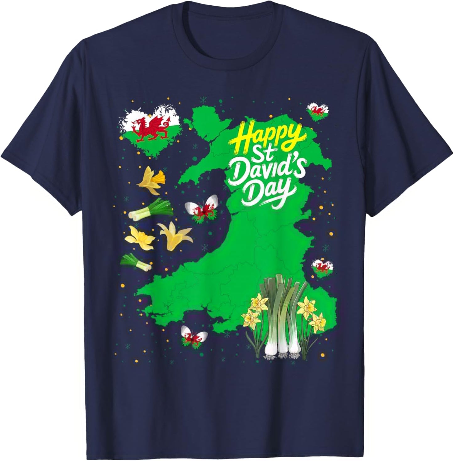 St Davids Day Costume Idea for Kids Welsh Flag & Daffodils T-Shirt - T-Shirt | Navy