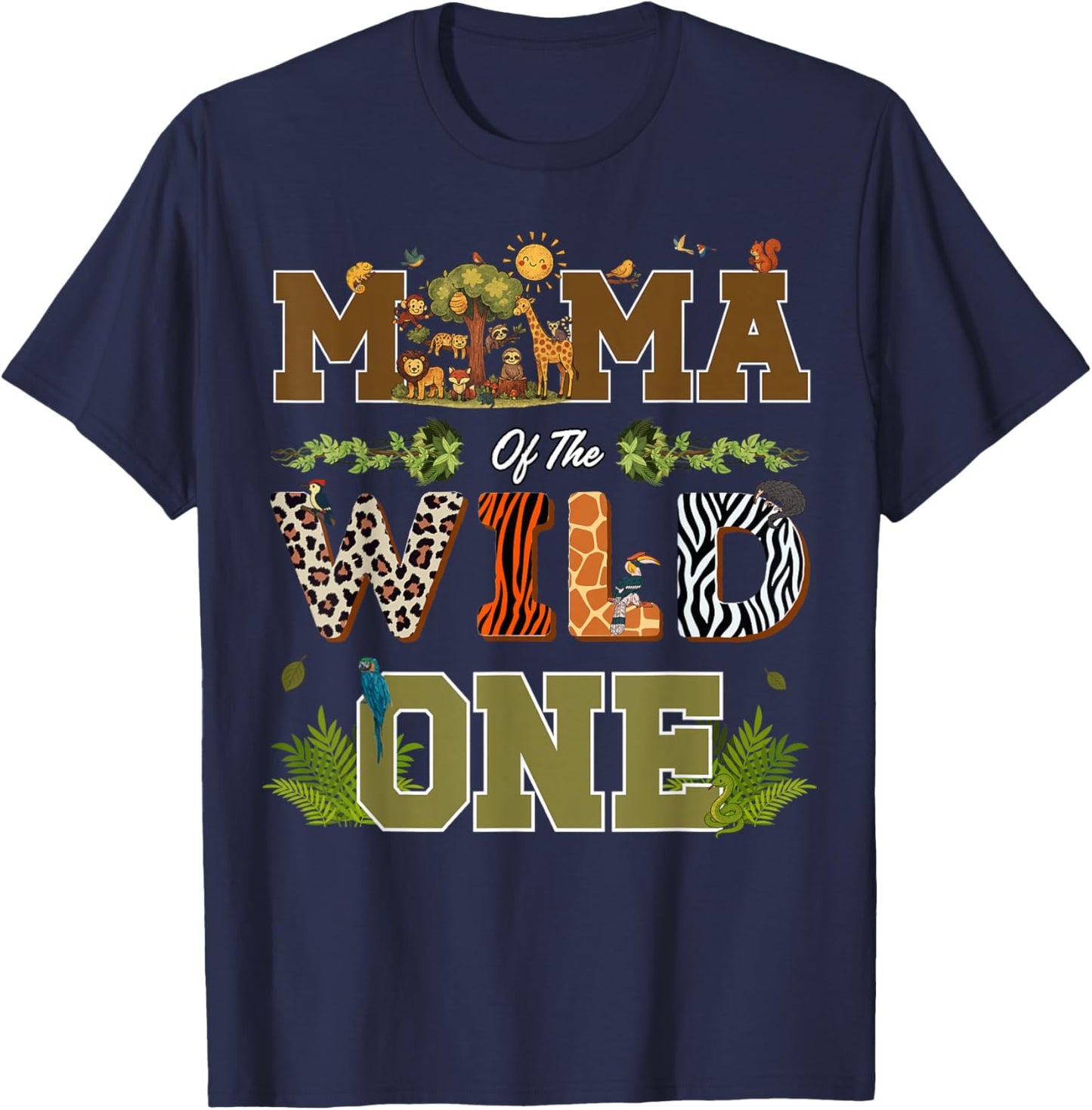 Mama of The Wild One 1st Birthday Safari T-Shirt - T-Shirt | Navy