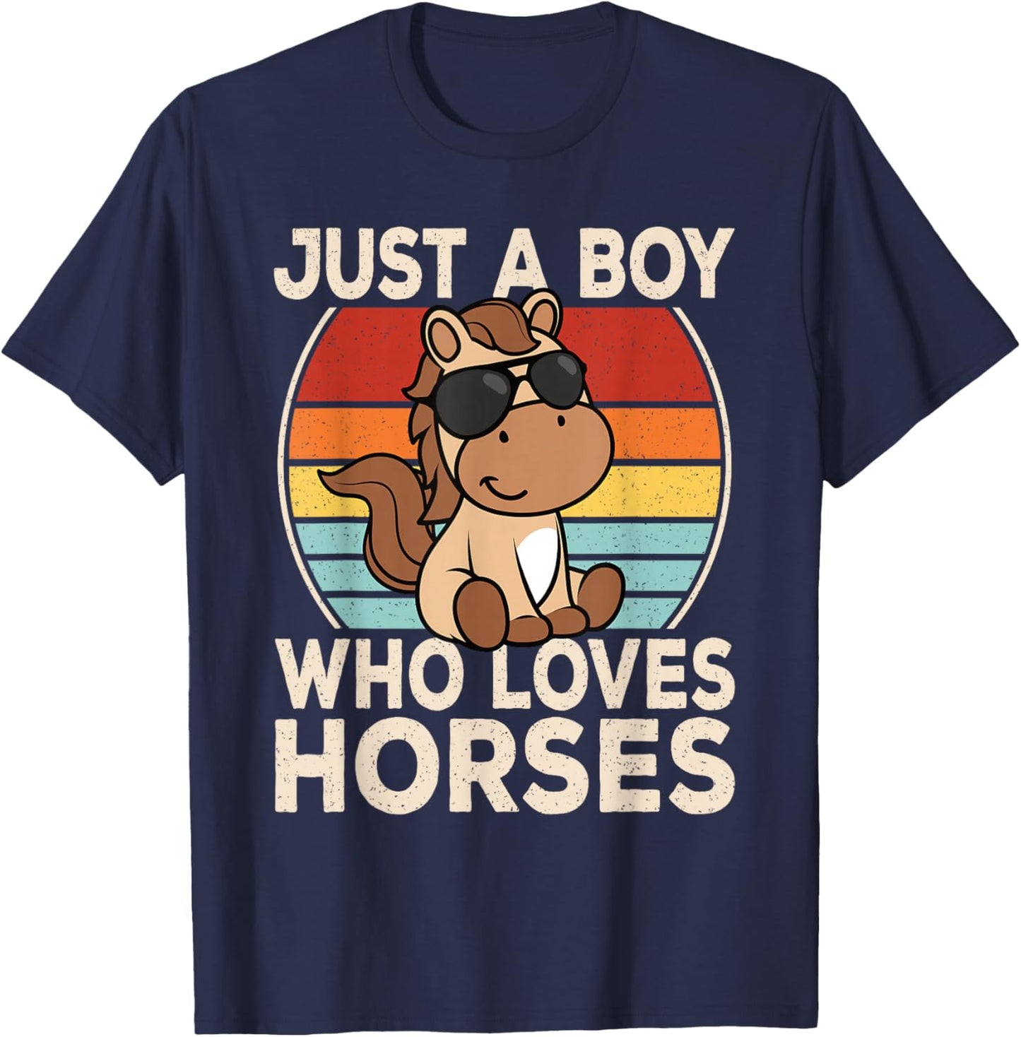 Just A Boy Who Loves Horses Horseback Riding Boys Kids T-Shirt - T-Shirt | Navy