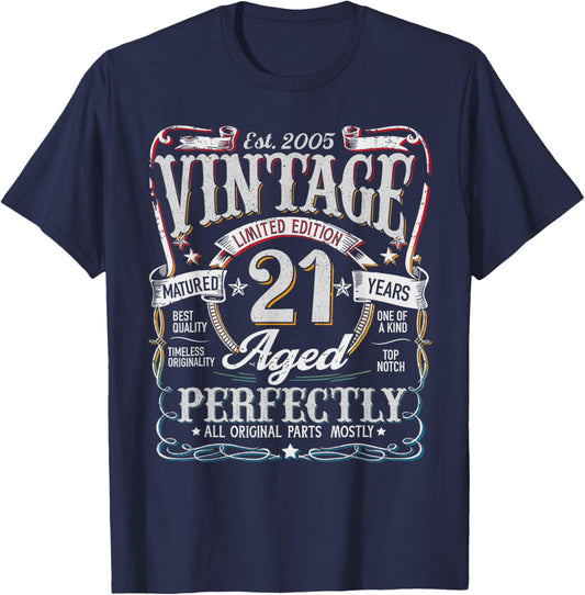 Vintage 2005 21st Birthday Gift Men Women 21 Year Old Retro T-Shirt - T-Shirt | Navy