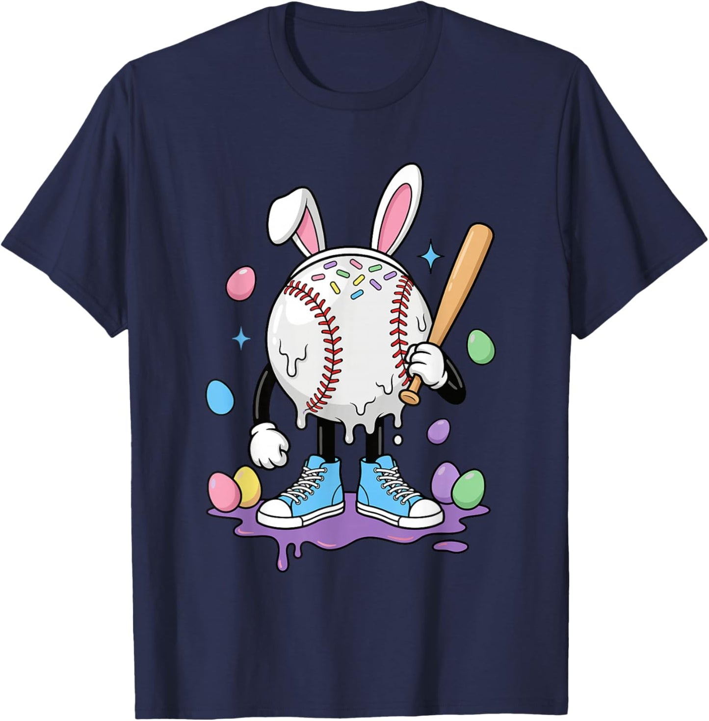 Baseball Ice Cream Drip Youth Boys Cute Easter Sports T-Shirt - T-Shirt | Navy