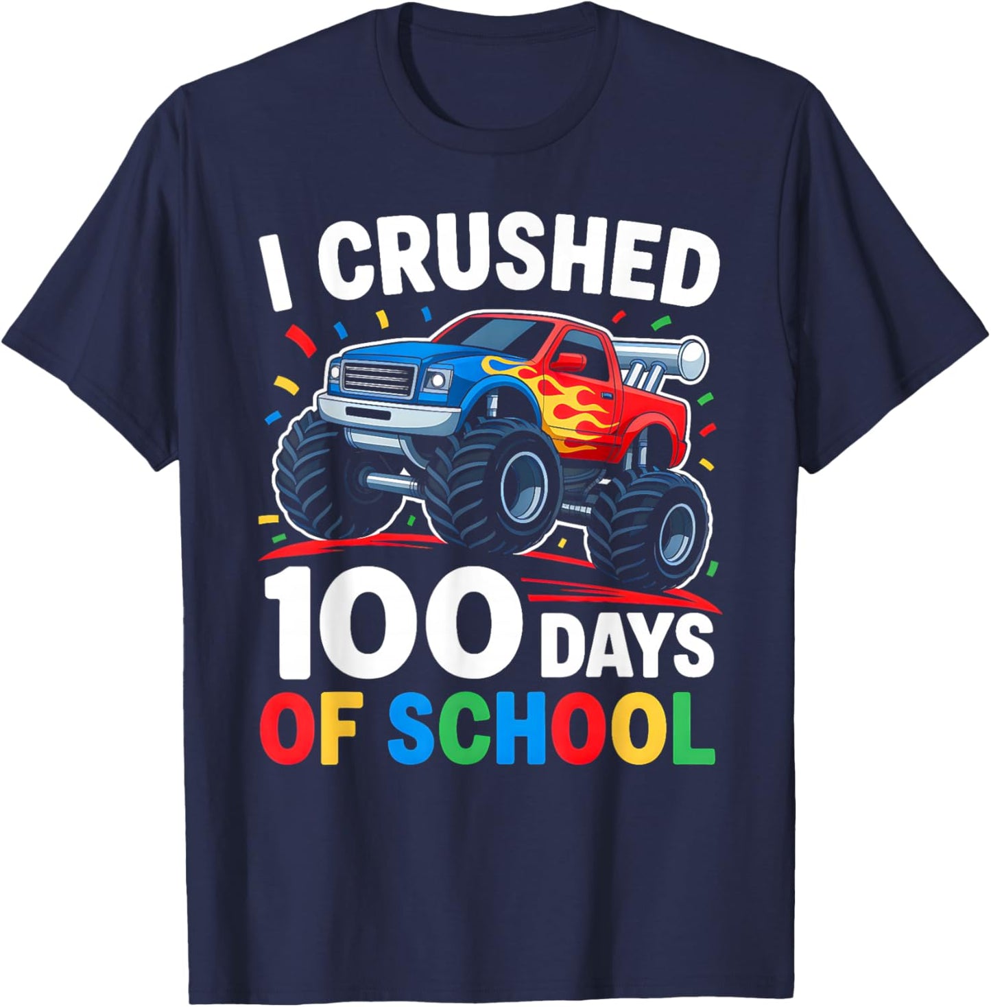 100 Days of School Shirt Boys Kids Monster Truck 100th Day T-Shirt - T-Shirt | Navy