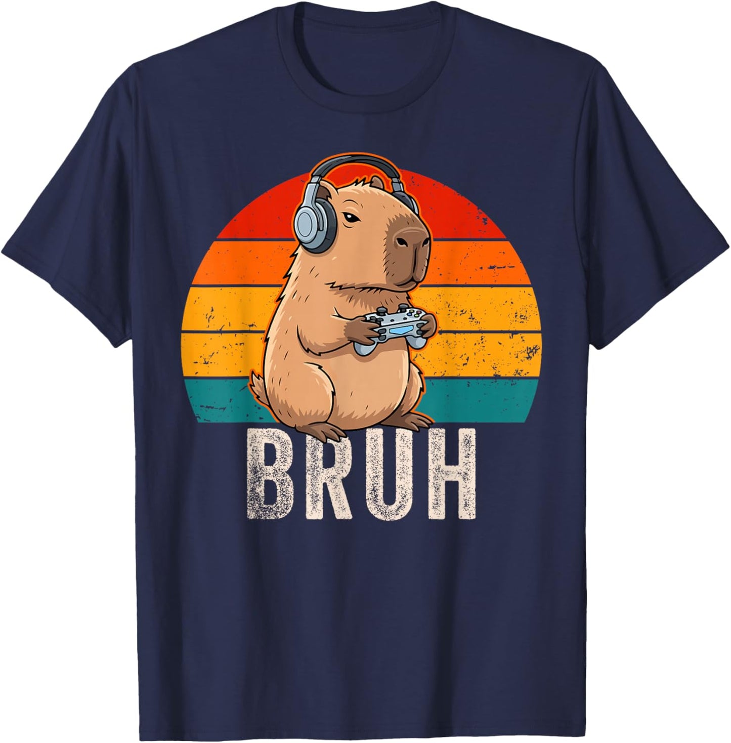 Bruh Video Games Funny Capybara Gamer Men Boys Teens Gaming T-Shirt - T-Shirt | Navy