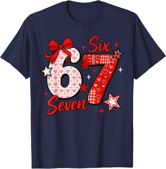 Funny Six Seven 6 7 Meme Women Kids Valentine T-Shirt - T-Shirt | Navy