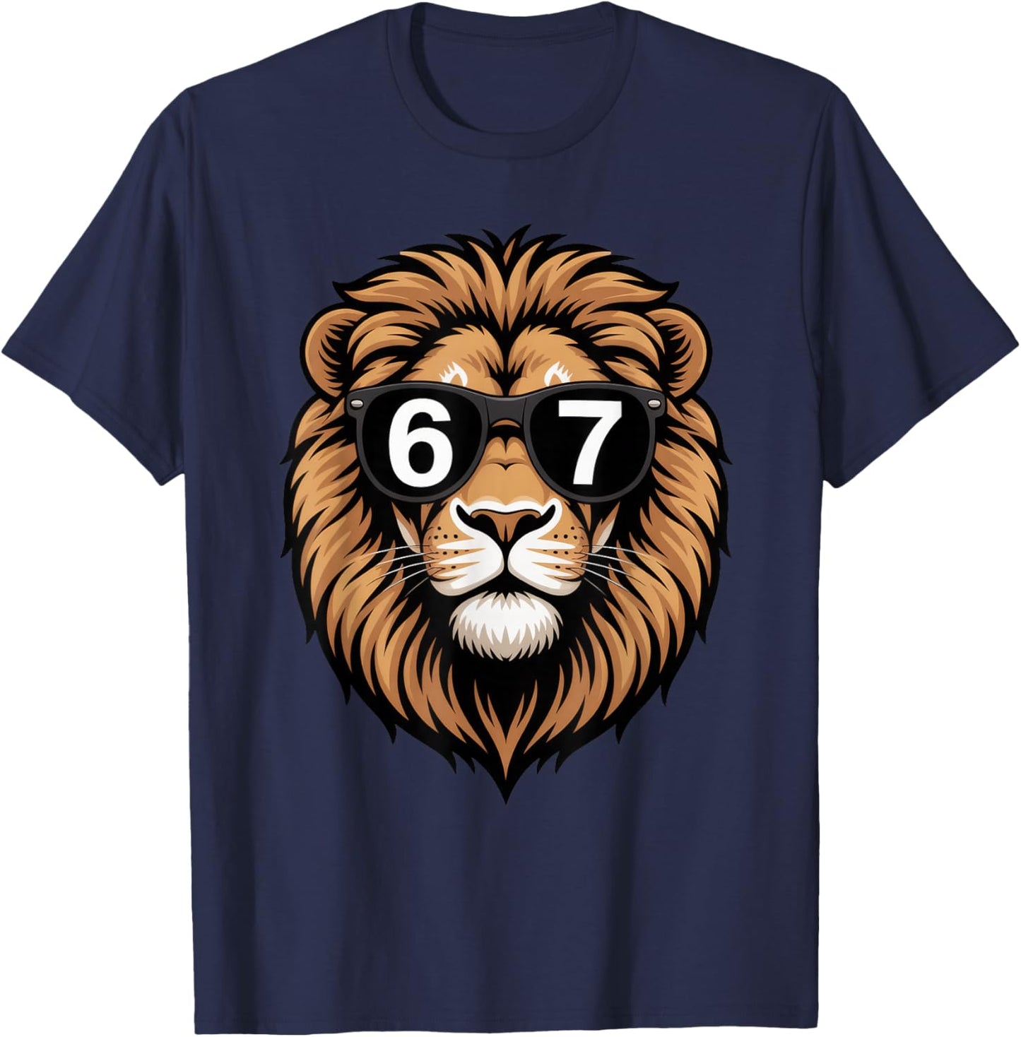 Funny Lion Sunglasses 67 Six Seven Meme T-Shirt - T-Shirt | Navy