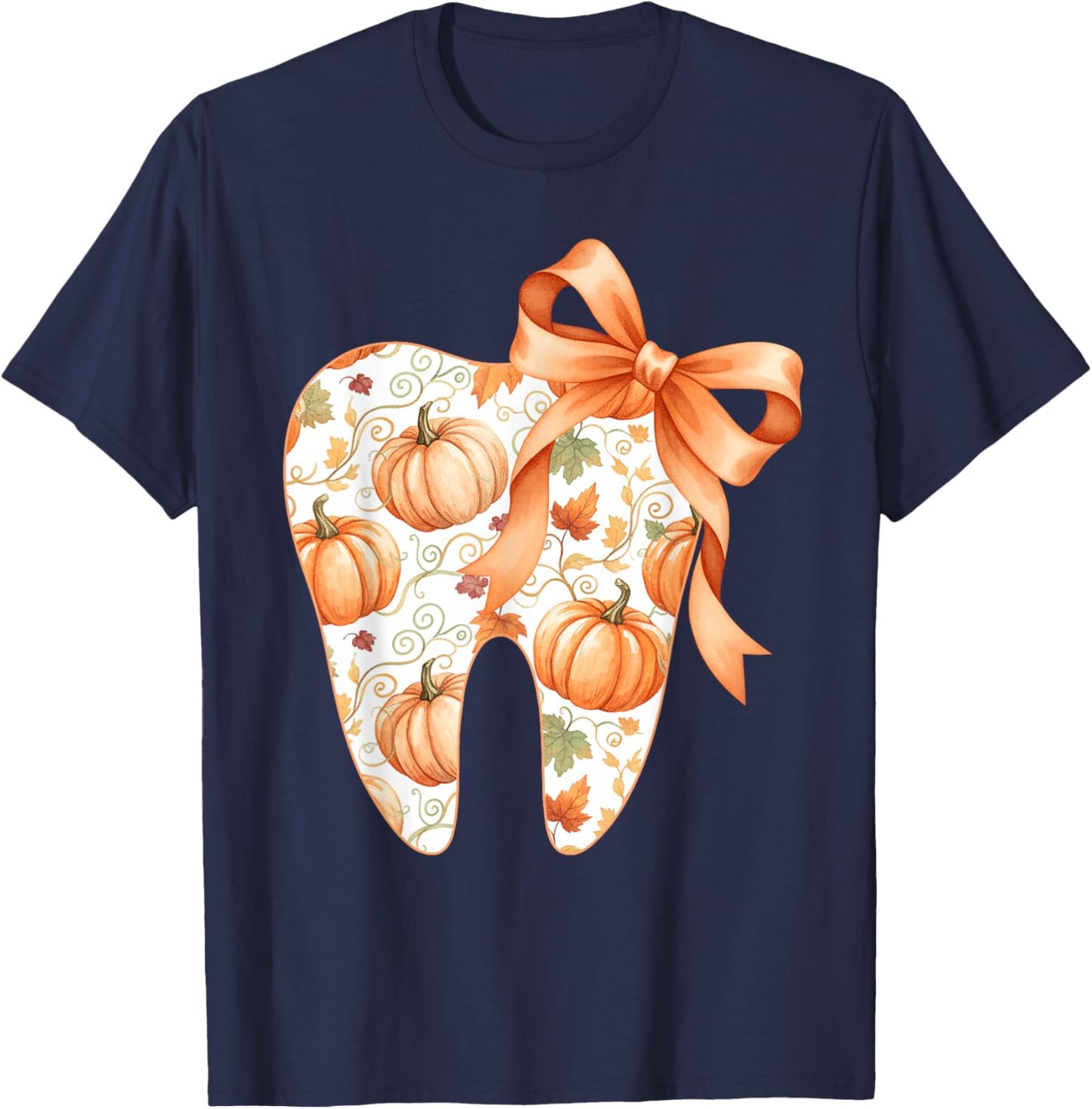 Tooth Coquette Bow Dentist Thanksgiving Dental Assistant T-Shirt - T-Shirt | Navy