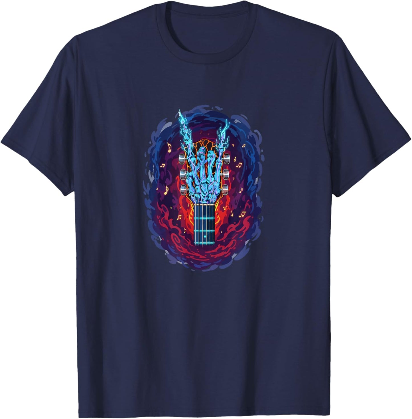 Rock On Skeleton Hand Guitar Gifts Men Rock Band T-Shirt - T-Shirt | Navy