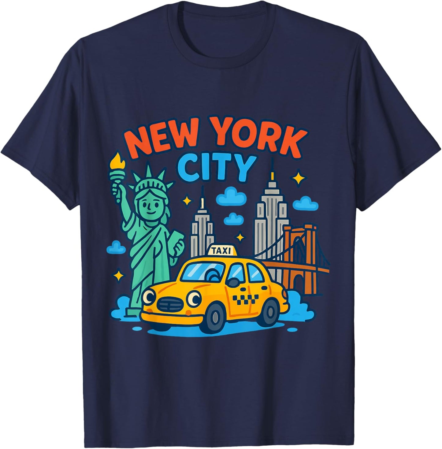 New York City Icons Cartoon Style Kids Trip Travel Souvenir T-Shirt - T-Shirt | Navy