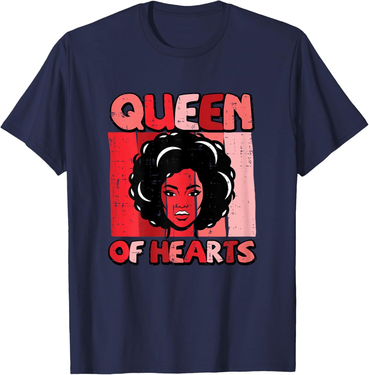 Valentines Day African Woman Queen of Hearts Retro Women T-Shirt - T-Shirt | Navy