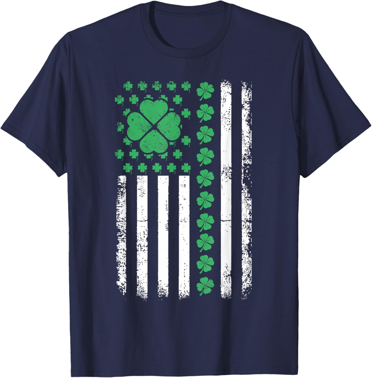 US American Flag Design with Shamrocks for St Patricks Day T-Shirt - T-Shirt | Navy
