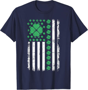US American Flag Design with Shamrocks for St Patricks Day T-Shirt - T-Shirt | Navy