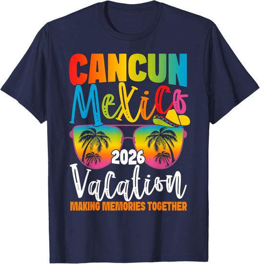 Cancun Mexico Vacation Beach 2026 Trip Group Squad Colorful T-Shirt - T-Shirt | Navy
