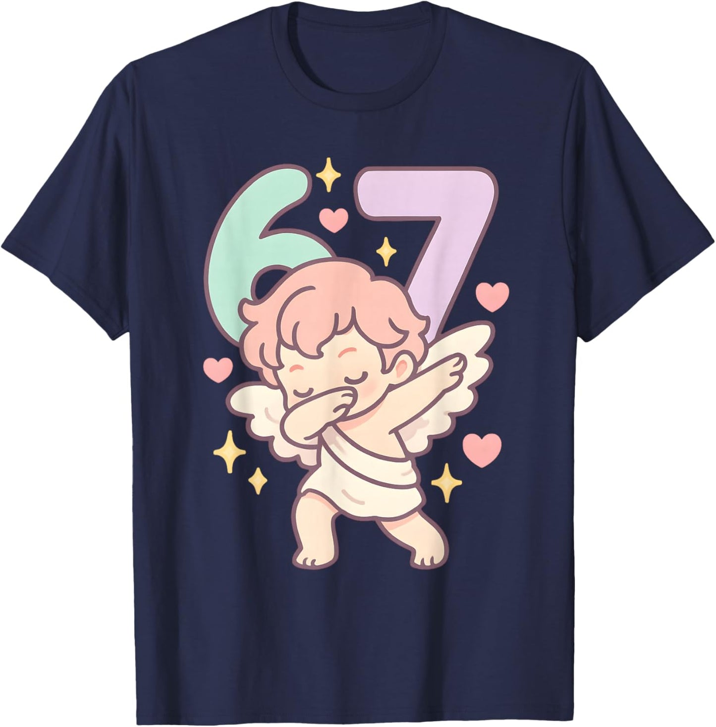 Valentines Day Dabbing 67 Pastel Chibi Cupid Funny Dancing T-Shirt - T-Shirt | Navy
