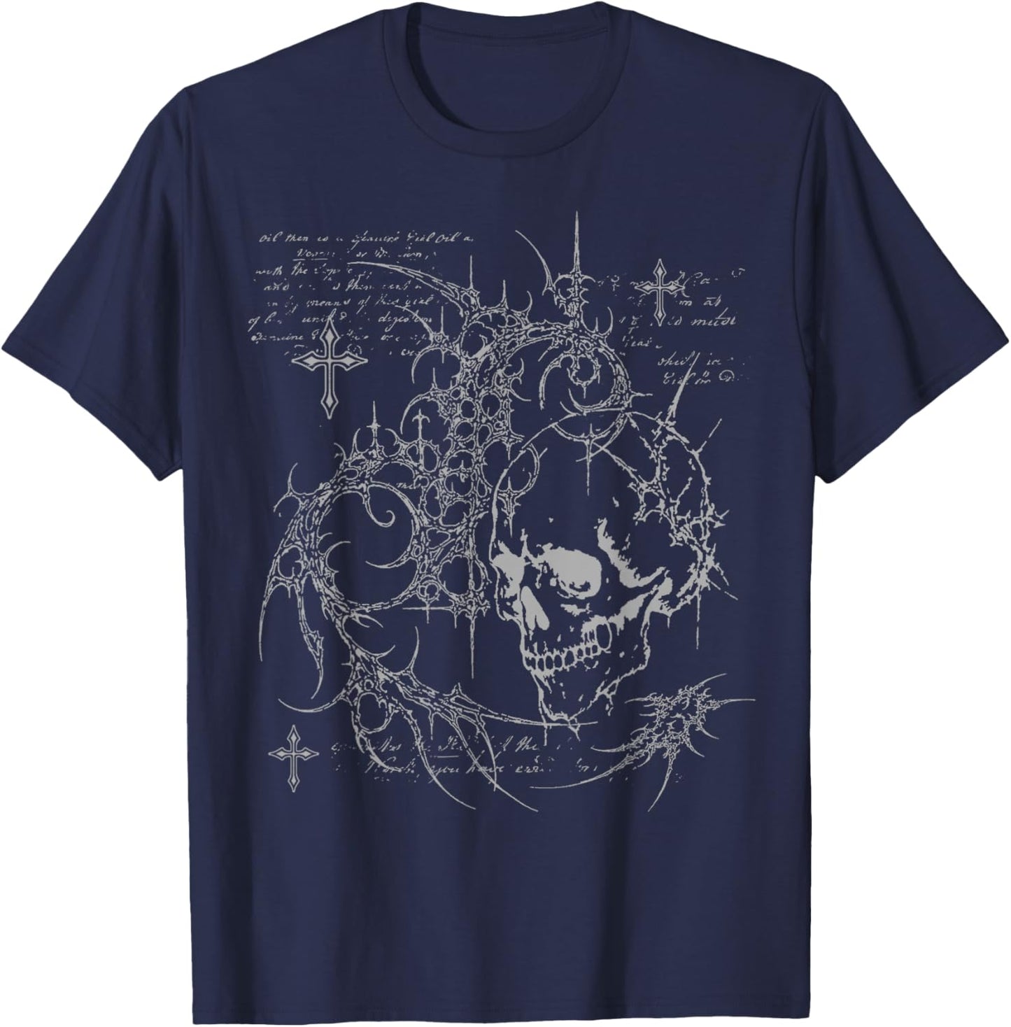 Y2K Grunge Goth Alt Skull Sigilism Vintage Graphic T-Shirt - T-Shirt | Navy