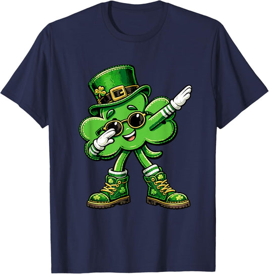 Shamrock Dabbing Funny St Patricks Day Lucky Kids Boys T-Shirt - T-Shirt | Navy